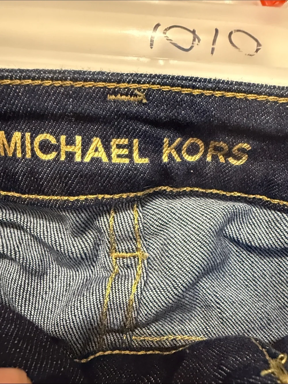 Michael Kors Dark Blue High-Rise Flare Jeans with Multi-Button Front
